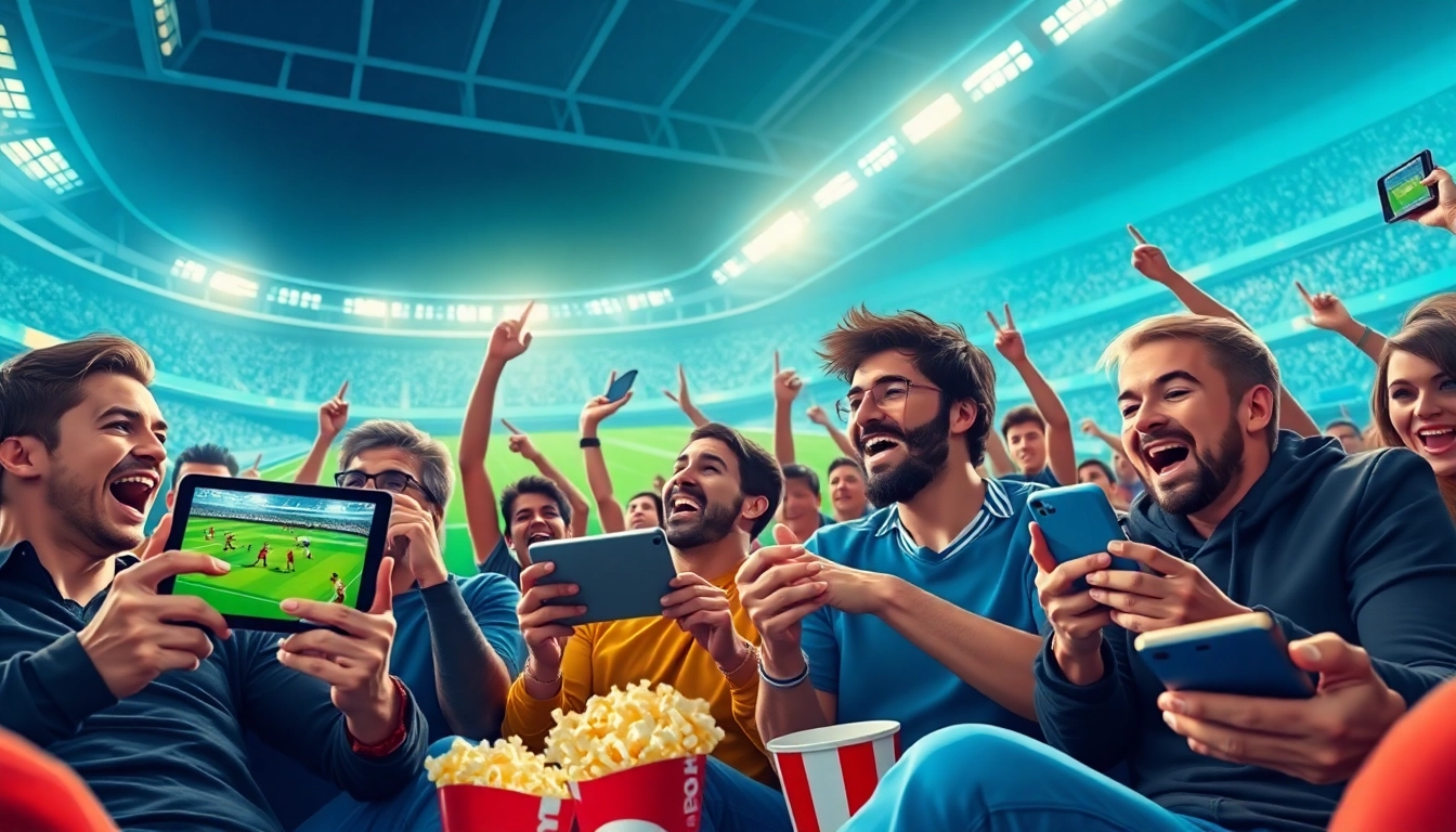 Exciting football fans engaged with live matches via joemadfan.com, capturing the thrill of sports streaming.