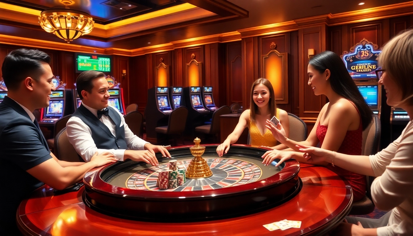 The exhilarating game scene at https://www.jun88.org/ showcasing a live dealer at an upscale roulette table.